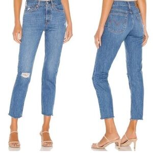 LEVI'S Premium Denim Wedgie Icon Fit High Waist Raw Hem Ankle Jeans Women's 26